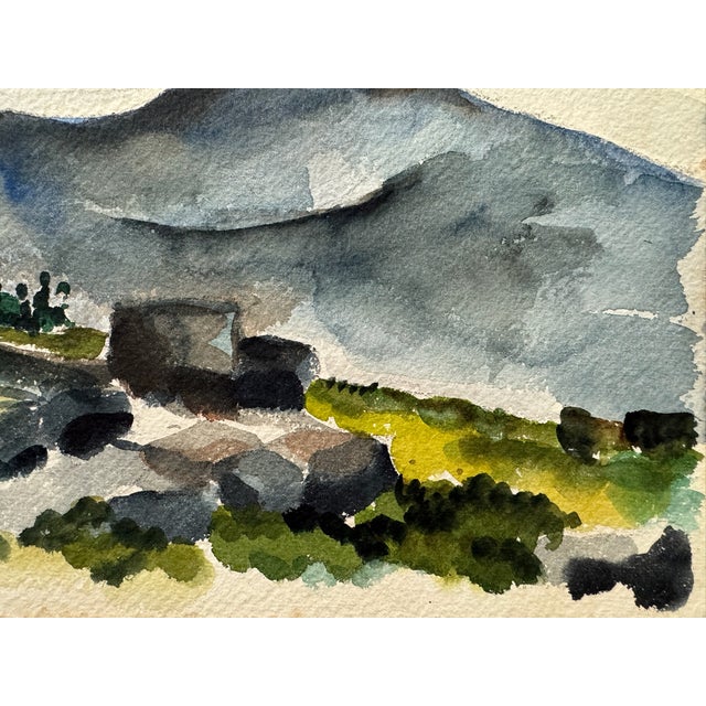 Rustic Henry Emil Salloch Original Watercolor on Paper Rolling Hills and Distant Ridge. For Sale - Image 3 of 6