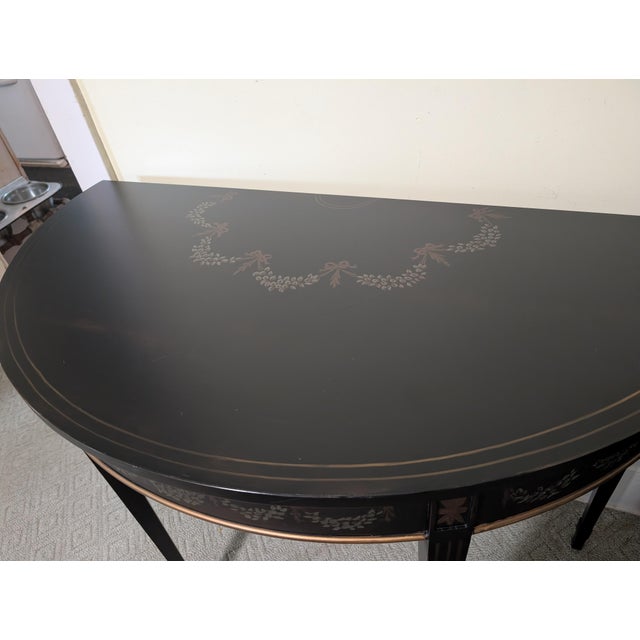 Ethan Allen Mid 20th Century Maitland Smith Chinoiserie Style Demi Lune Console Table For Sale - Image 4 of 17