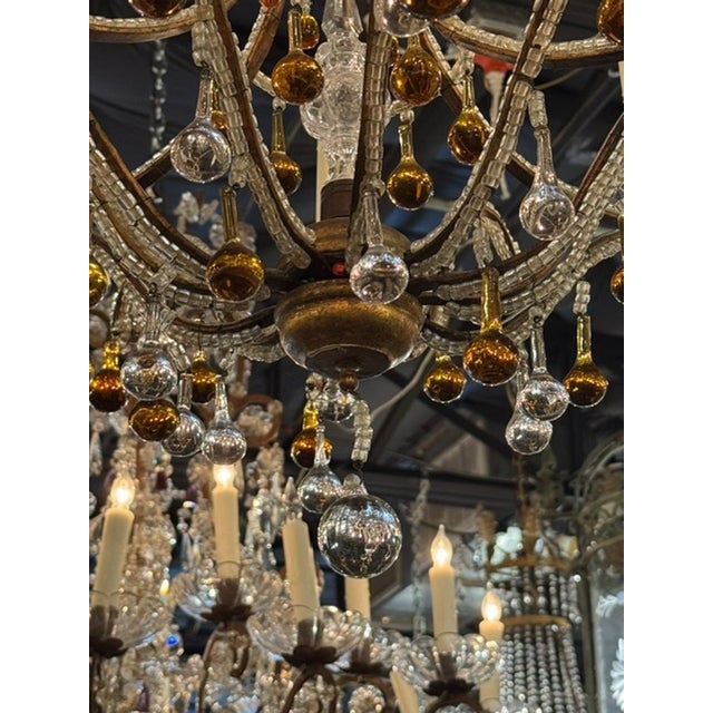 Mid 20th Century Vintage Italian Beaded and Amber Chandelier For Sale - Image 5 of 11