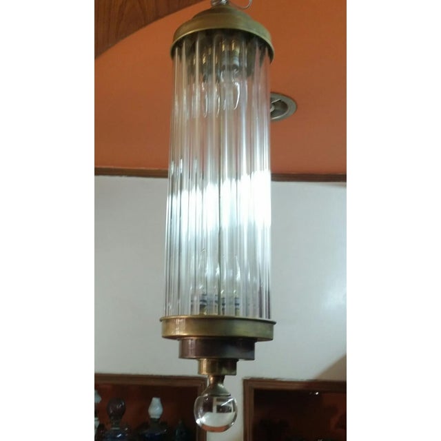 Skyscraper Vintage Art Deco Light Old Lamp Ceiling Hanging Chandelier Fixture Brass & Glass Rod Ship Light For Sale - Image 4 of 4