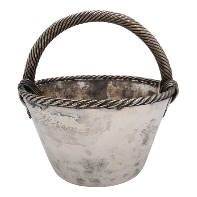 1990s Decorative Silverplate Basket Planter With Handle For Sale