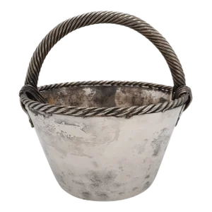1990s Decorative Silverplate Basket Planter With Handle
