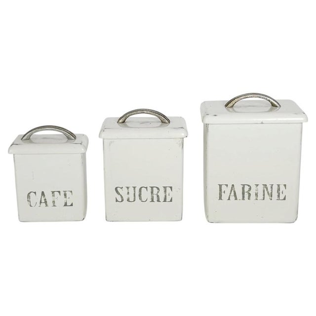 White Wooden and Metal Kitchen Canisters, France, 1950s, Set of 3 For Sale - Image 9 of 9