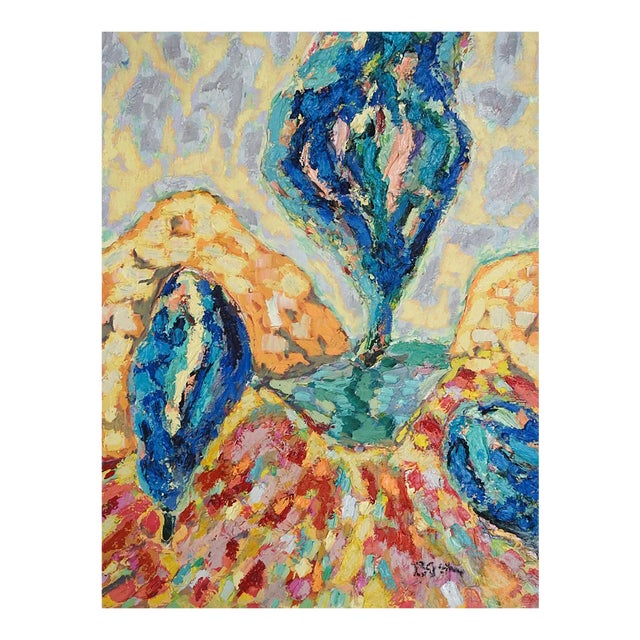 Contemporary Abstract Blue Trees Landscape Painting For Sale