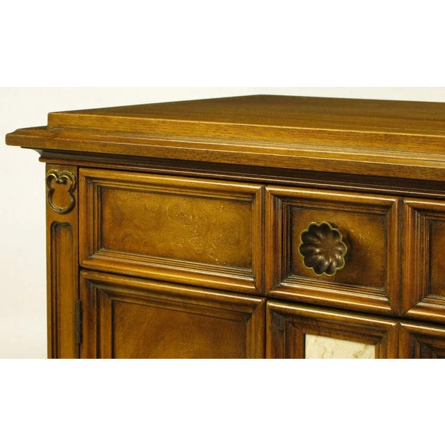 1960s Romweber Figured Walnut & Travertine Regency Night Stand. For Sale - Image 5 of 11