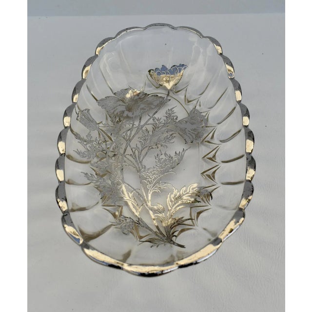 Mid 20th Century Floral Scalloped Edge Dish W/Silver Overlay For Sale - Image 9 of 13