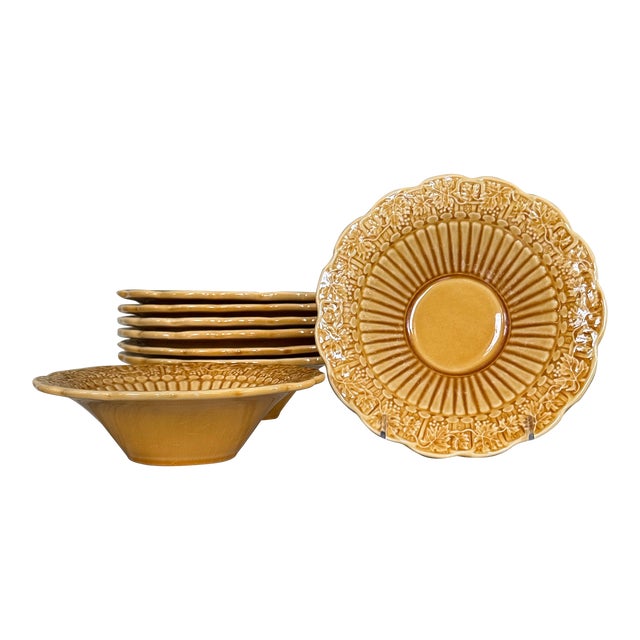 Last Chance!Bordallo Pinheiro Rim Soup Bowl Grapevine Gold - Set of 8 For Sale