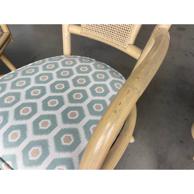 Vintage Organic Modern Rattan Swivel Dining Chairs With Arms and Cane Backs – Set of 6 For Sale - Image 17 of 17