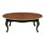 Late 20th Century French Provincial Oval Coffee Table in Onyx Black & Tobacco Walnut With Bookmatched Veneer Top For Sale
