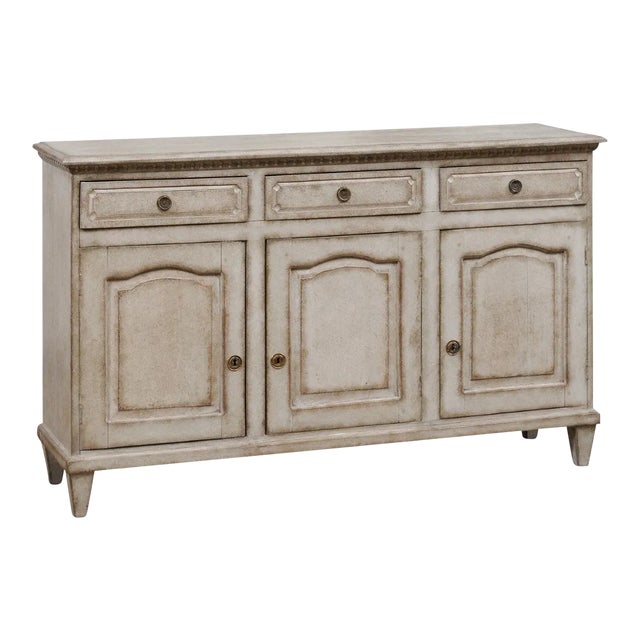 Swedish, 1890s, Painted Wood Sideboard with Three Drawers over Three Doors For Sale
