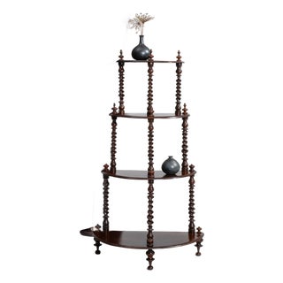 19th Century United Kingdom Rich Walnut Brown Four-Tier Turned Walnut Ã‰tagÃ¨re For Sale