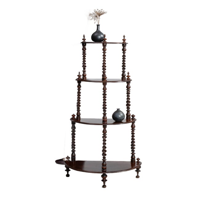 19th Century United Kingdom Rich Walnut Brown Four-Tier Turned Walnut Ã‰tagÃ¨re For Sale