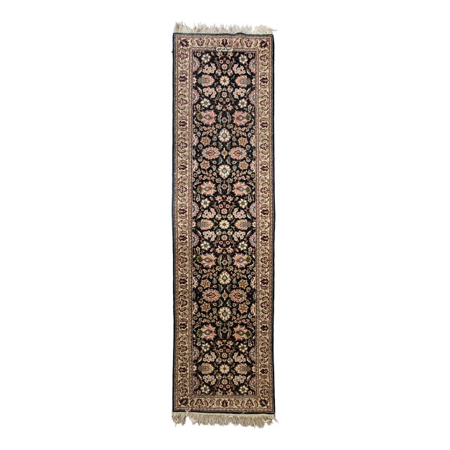 Vintage Hand-Knotted Middle Eastern Floral Runner Rug, Mid-20th Century For Sale