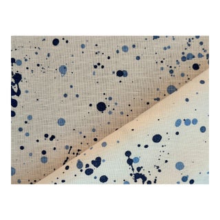 Peter Fasano Paint Splatter Linen Print Fabric Spatter Dash Blue 3 7/8 Yards For Sale