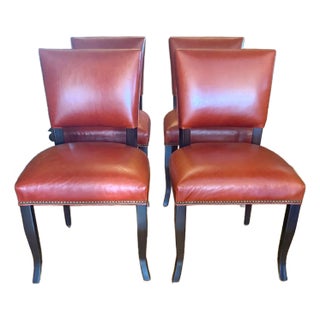 Kravet Furniture Red Leather Dining Chairs- Set of 4 For Sale