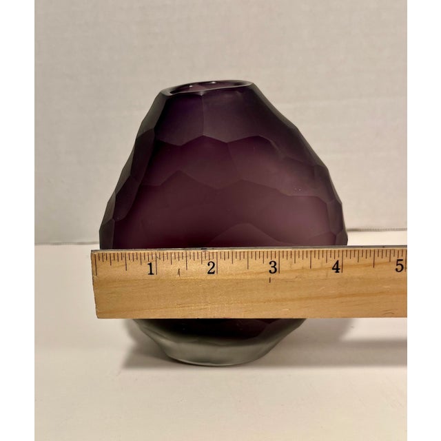 Glass Vintage Murano Italy Dark Purple Hand Blown Faceted Art Glass Vase For Sale - Image 7 of 8