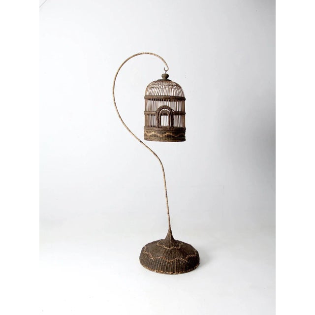 Vintage Wicker Bird Cage With Stand For Sale - Image 11 of 11