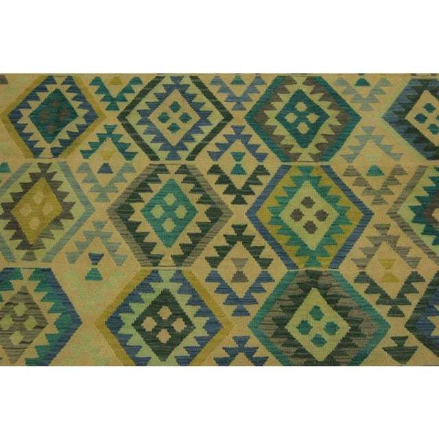 Tribal Kilim Blue Tan Wool Rug - 8'5" X 11'6" For Sale In New York - Image 6 of 7