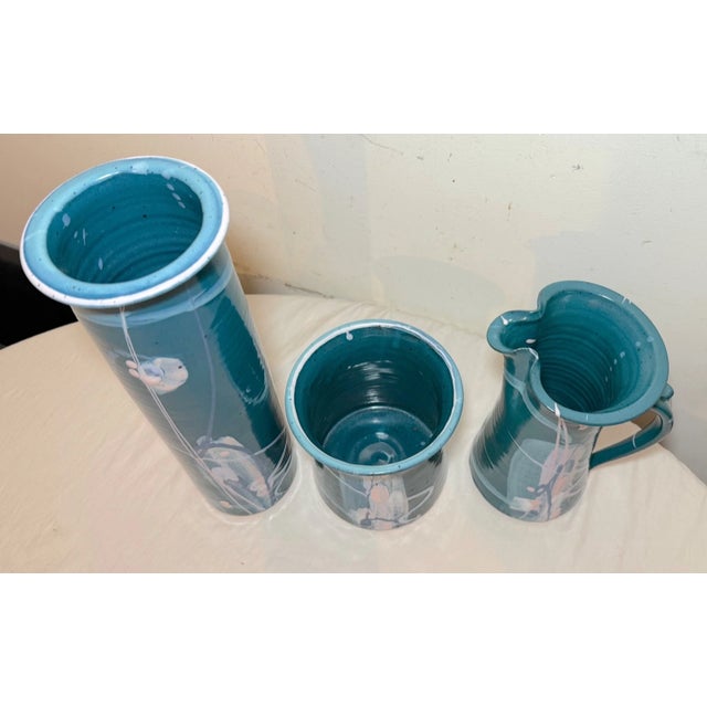 Blue 3 American Mark Chamberlain Cosmic Deco Handmade Pottery Studio Vase Pitcher For Sale - Image 8 of 11