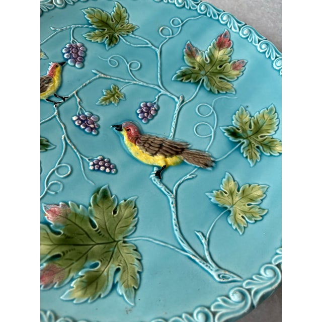 Rustic European Antique German Majolica Plate Comes With Wall Hanging Hook For Sale - Image 3 of 4