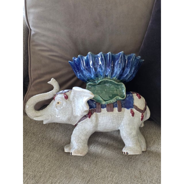 Ceramic Vintage Glazed Ceramic Elephant Center Piece For Sale - Image 7 of 11