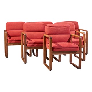 Milo Baughman Style Mid Century Oak Dining Chairs - Set of 6 For Sale