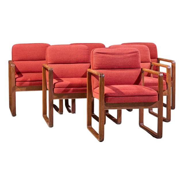 Milo Baughman Style Mid Century Oak Dining Chairs - Set of 6 For Sale