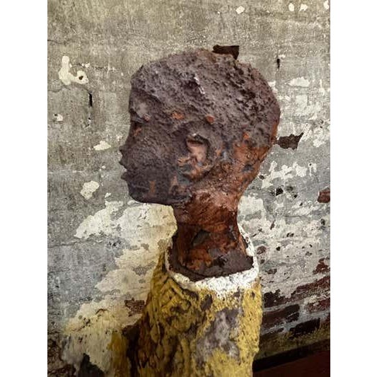 Primitive Cement Sculpture of Boy with Dog, USA, 1945 For Sale - Image 4 of 9