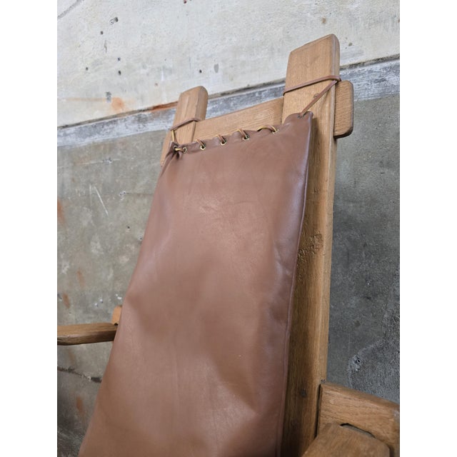 Wood Vintage Rustic Oak Chairs with Leather Cushions, 1970s, Set of 2 For Sale - Image 7 of 18