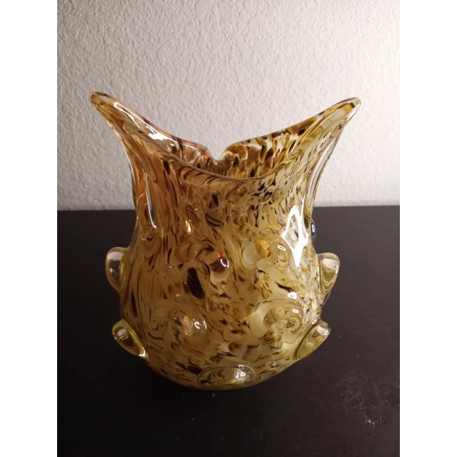 Contemporary Art Glass Speckled Owl Face Vase For Sale - Image 3 of 10