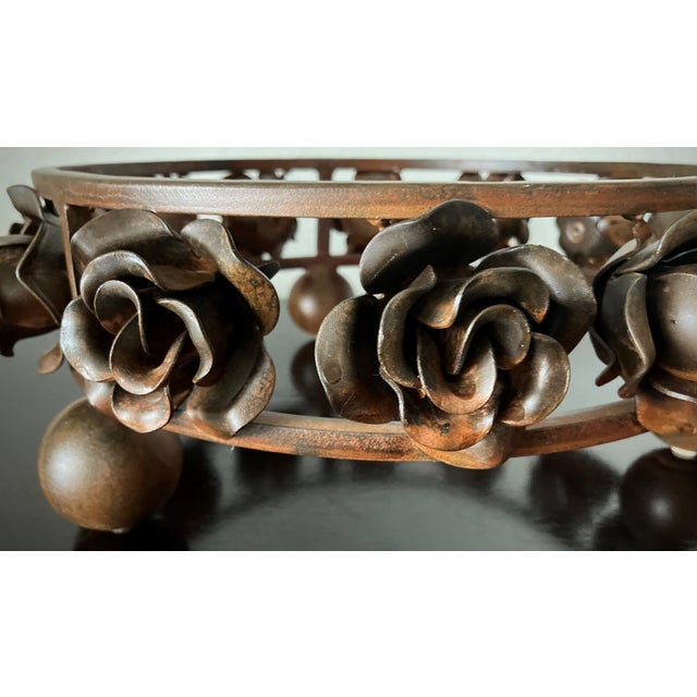 Late 20th-Century Hand-Forged Iron Rose & Travertine Circular Dessert Stand in the Manner of Jan Barboglio For Sale - Image 15 of 18