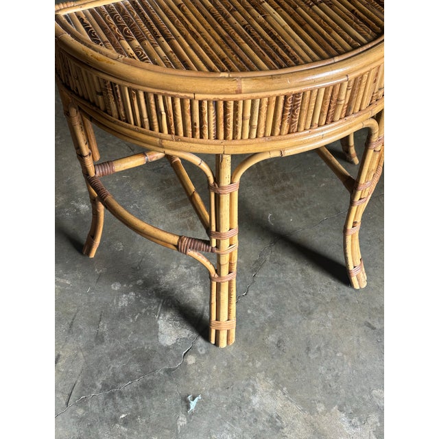 1970s Burnt Bamboo and Rattan Demilune Console Table For Sale - Image 9 of 12