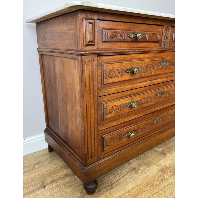 Gold Chest of Drawers Antique French Walnut Marble Top Five Drawer Cabinet Lot 6449 For Sale - Image 8 of 18