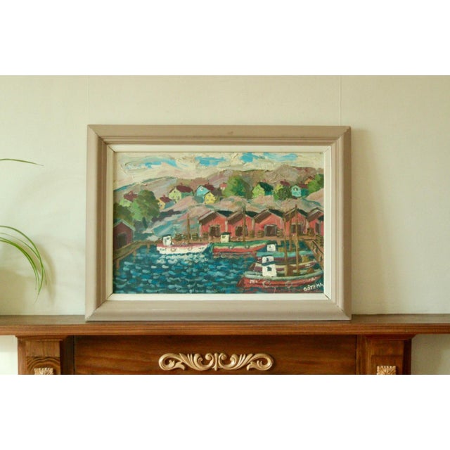 Göte Johansson, Fiskeläge Bohuslän, Mid-20th Century, Oil on Panel, Framed For Sale - Image 11 of 11