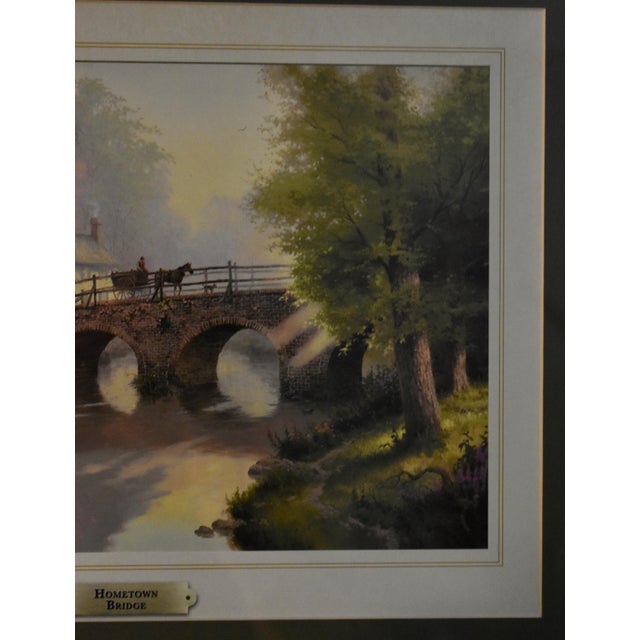 Vtg. Thomas Kinkade Hometown Bridge Framed Matted Art Lithograph Print For Sale - Image 16 of 17