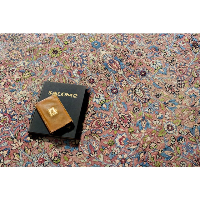 Textile Vintage Rug Pink Rasberry Purple Beige Allover Botanical Hand-Knotted Wool Pile Rug - 12’5” X 20’7” For Sale - Image 7 of 11