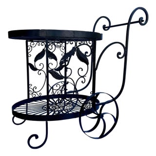 Two Tier Wrought Iron Console Table Bar Cart Form Salterini Italian Scrollwork For Sale