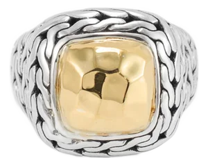 John Hardy Palu 22k Yellow Gold & 925 Sterling Silver Hammered Cocktail Ring, Size 5