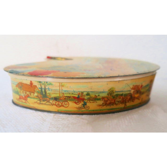 Antique Huntley & Palmers Scarce Palette Shaped Biscuit Tin, c.1910, Rare Lithographyed Horse Drawn Hurdy Gurdy For Sale - Image 16 of 18