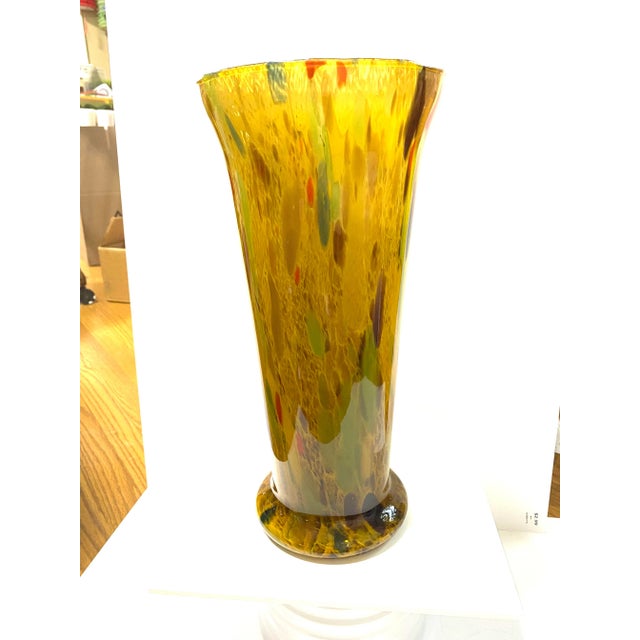 Itri Vetri Murano Vintage Murano Art Glass Vase Hand Blown Italian Gold Fleck Azzurra Maestri Vetrai For Sale - Image 4 of 11