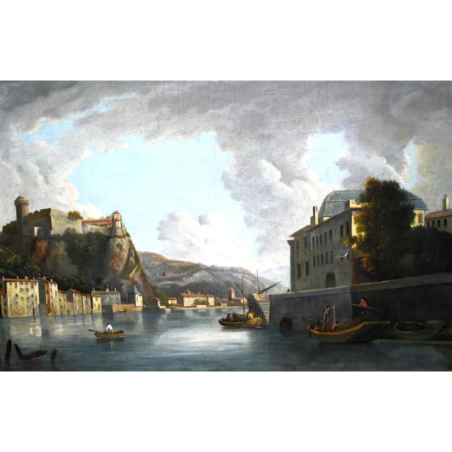 Mid 19th Century 1800's Antique Painting, Oil on Canvas, Italian School, Realism, Canal, Village For Sale - Image 5 of 7