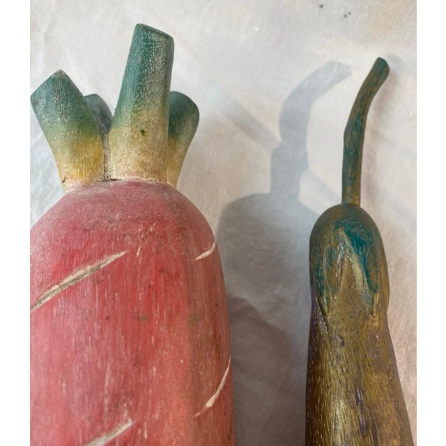 Vintage Hand Carved and Painted Wooden Turnip and Eggplant - 2 Pieces For Sale In New York - Image 6 of 10