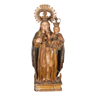 16th Century Spanish Polychrome Virgin and Child Sculpture For Sale