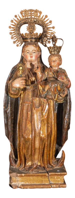 16th Century Spanish Polychrome Virgin and Child Sculpture
