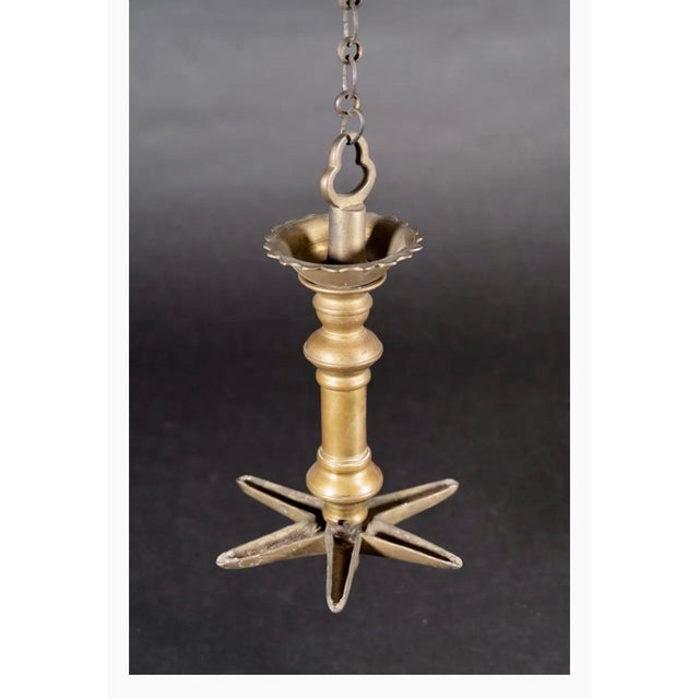 Rare Antique Judaica Hanging Bronze Jewish Synagogue or Temple Oil Lamp w Chain For Sale