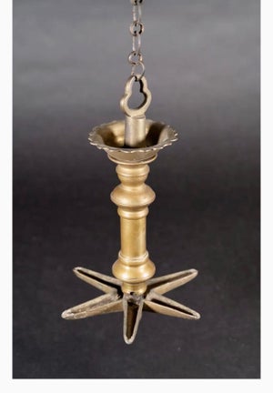 Rare Antique Judaica Hanging Bronze Jewish Synagogue or Temple Oil Lamp w Chain