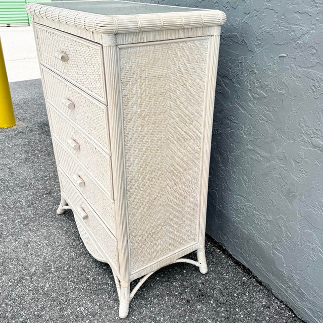 Late 20th Century Vintage Boho Chic Wicker Highboy Dresser For Sale - Image 5 of 10