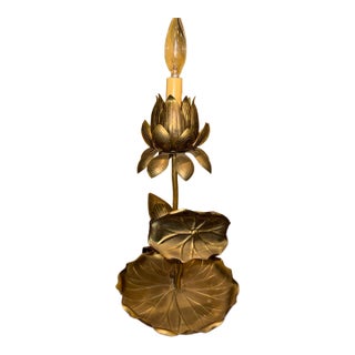 1960's French Feldman Brass Lily Pad Lamp With Snail For Sale