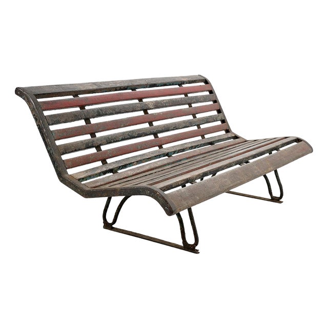 Public Bench in Wood and Patinated Iron For Sale