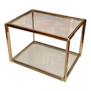 Mid-Century Modern Two-Tier Glass Top Brass Side Table